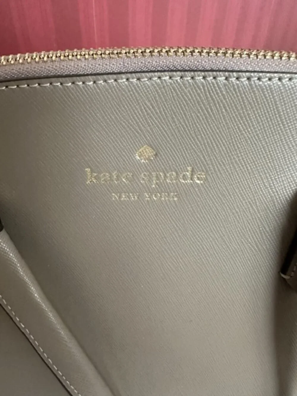 Kate Spade New York Taupe Crossgrain Leather Satchel Handbag Excellent Condition